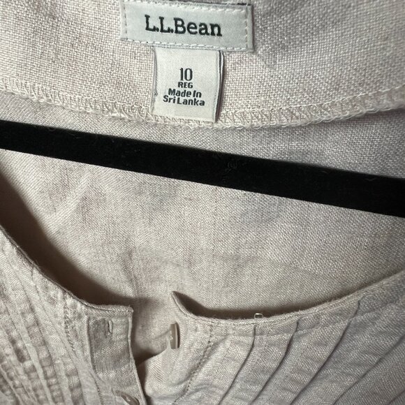 CLOSE OUT SALE: LL Bean Oatmeal/Tan Linen Sleeveless Button Up Dress - Size 10 - Picture 3 of 6